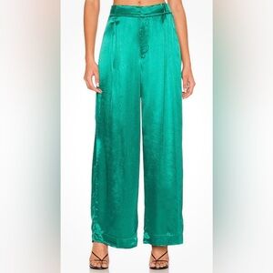Free People Emerald Satin Wide Leg Pants Small Silky Boho